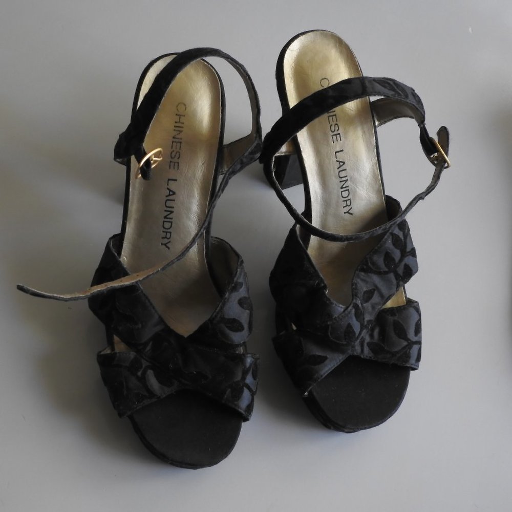 Black Chinese Laundry heels with strap Size 7